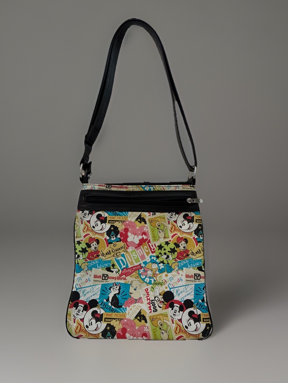 Disney Parks Collage Crossbody Bag~9.5x9”adjust. Strap~clean needs a little Love
