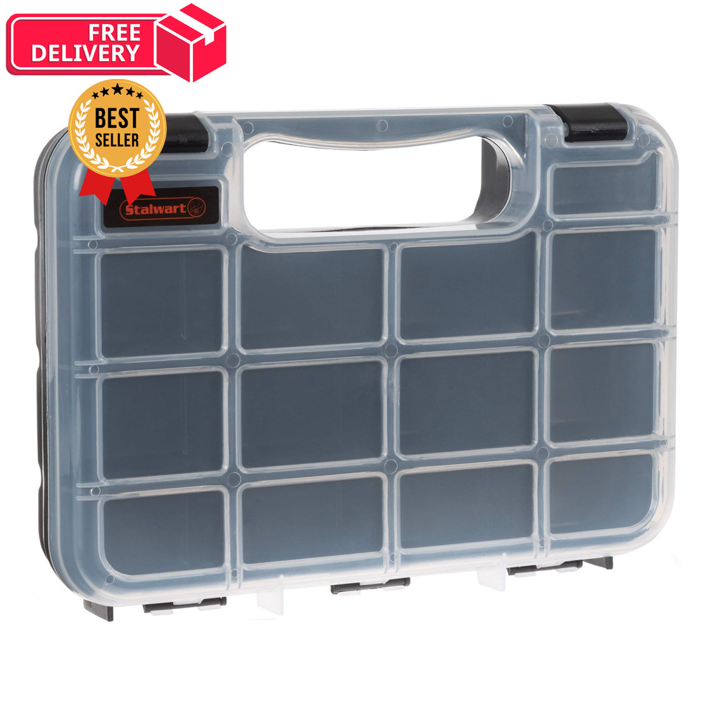 Hardware Organizer Box with Dividers - 14 Compartment Small 14 Bin, Black