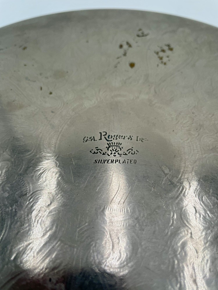 Vintage Rogers Inc. Silver Plated 10” Fancy Etched Round Serving Display Tray