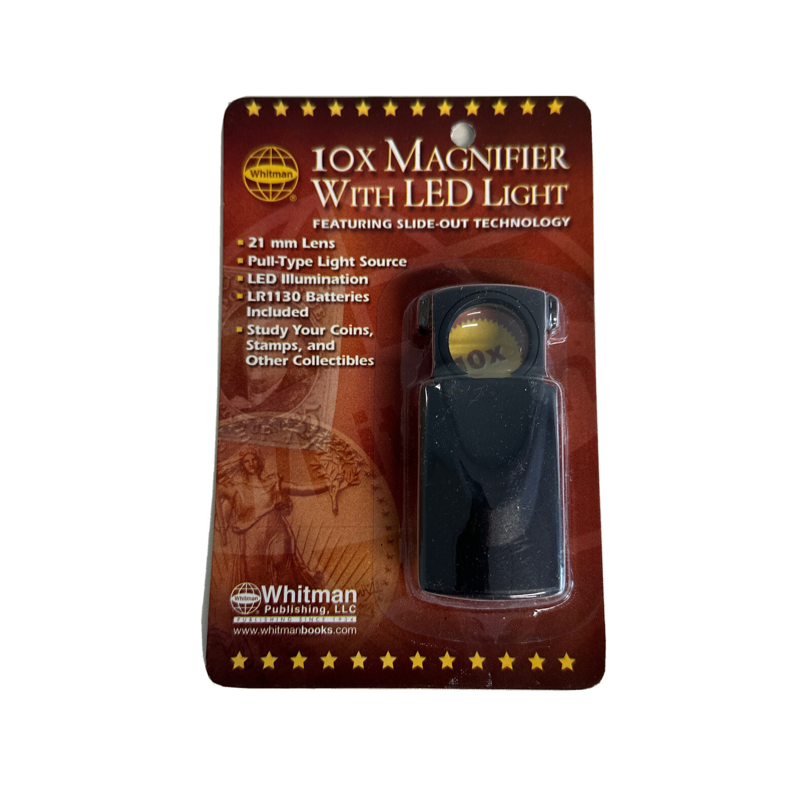 Coin Collector 10X Magnifier Pull Out Loupe 23mm W/ Led Best Value Bills Whi Da