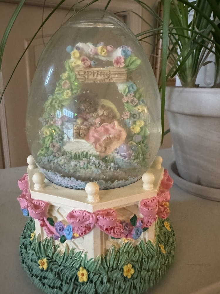 Easter Bunny Egg Water Globe Musical Playing Easter Parade 6" Decoration in Box