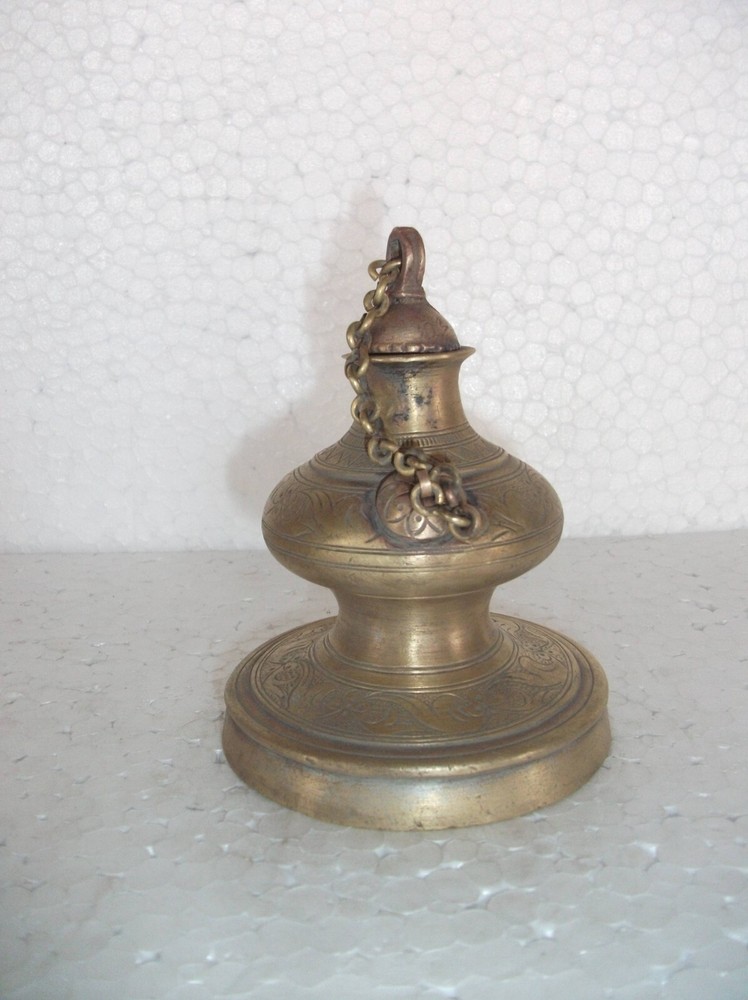 Vintage Unique Shape Engraved Solid Brass Handcrafted Inkpot/Well