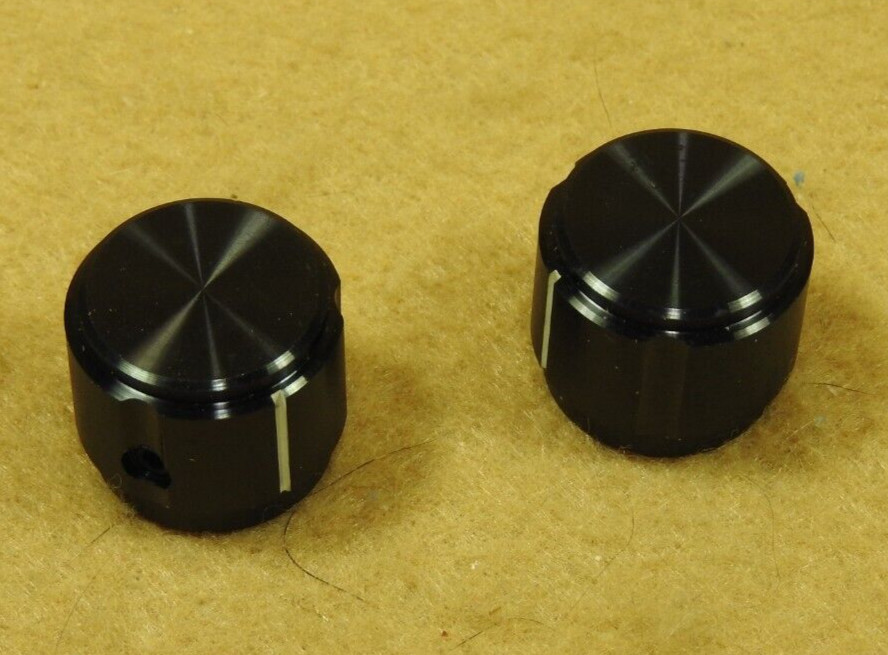 Lot of 2 Nice Aluminum Control Knobs, Black, 3/4" Diam, Black, Pointer - New