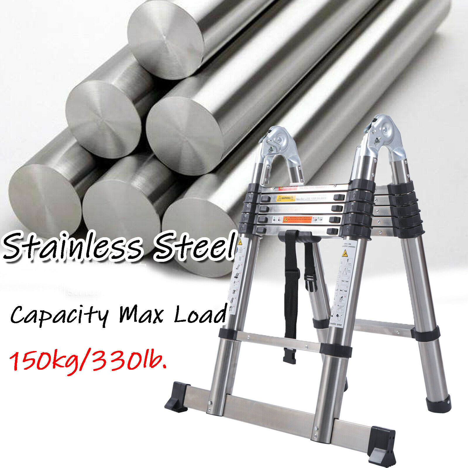 8-16FT Steel Telescoping Ladder Extension Ladders Retraction Collapsible Folding