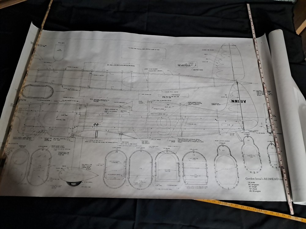 Model Airplane Large Printed Plan RC Scale Plane Drawing Redhead Racer P10