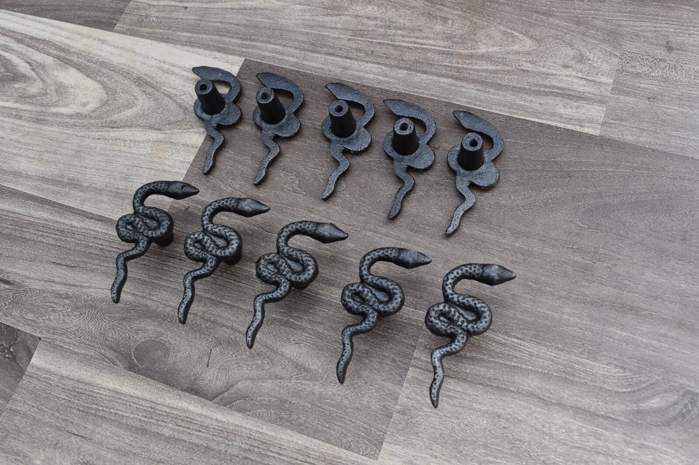 Vintage Cast Iron door knobs Snake Shape cabinet drawer handles pull rustic 10pc