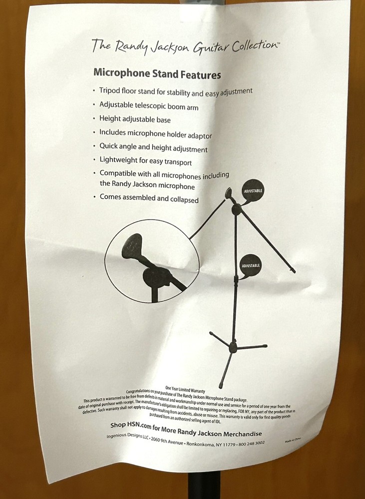 MICROPHONE STAND Tripod Floor Stand Adjustable Full Assembled RANDY JACKSON NOS