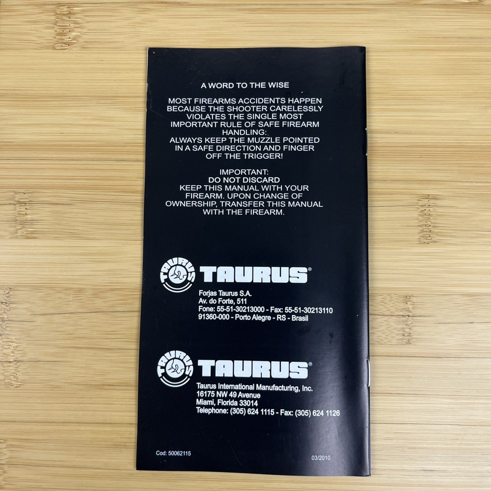Taurus Polymer Pistol Owners Manual 2010