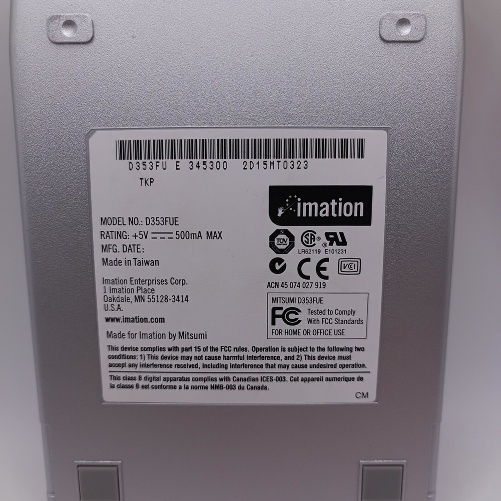 Imation Smart Disk Mitsumi D353FUE USB External Floppy Disk Drive Silver Tested