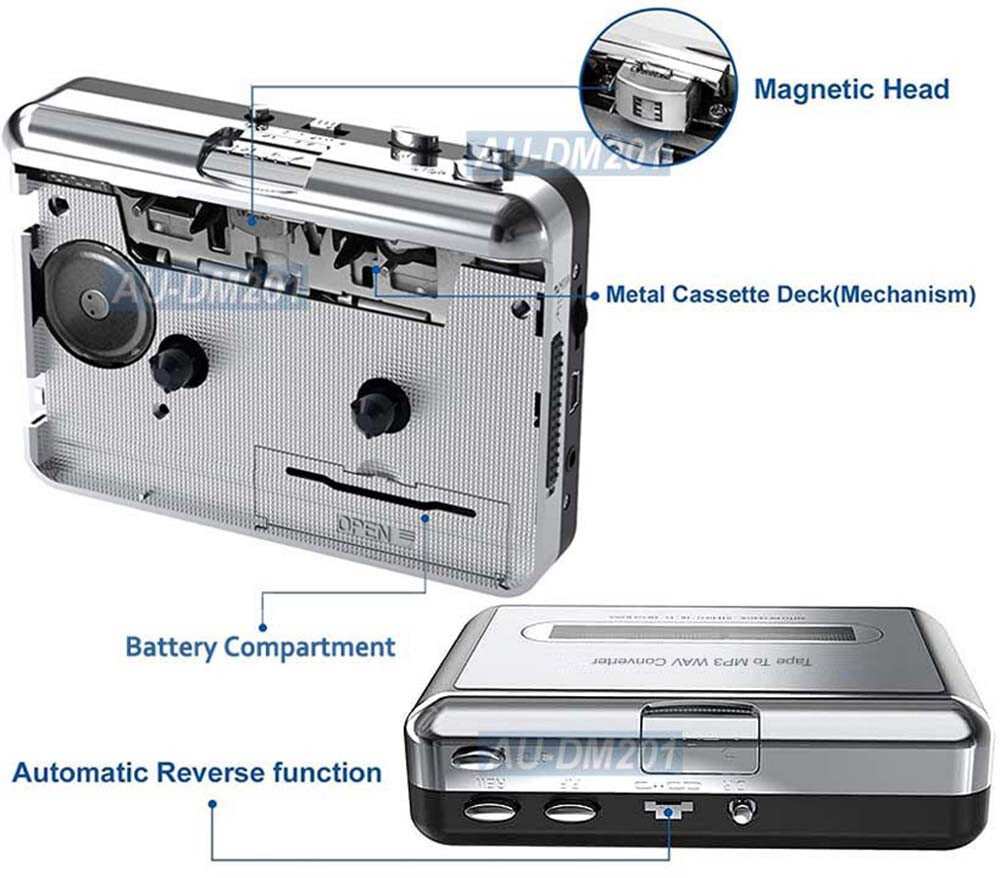 2-In-1 Cassette Player + USB Cassette Tape Recorder For PC Mac Linux System
