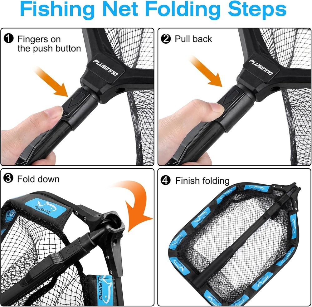 Rubber Coated Foldable Landing Net with Telescoping Pole