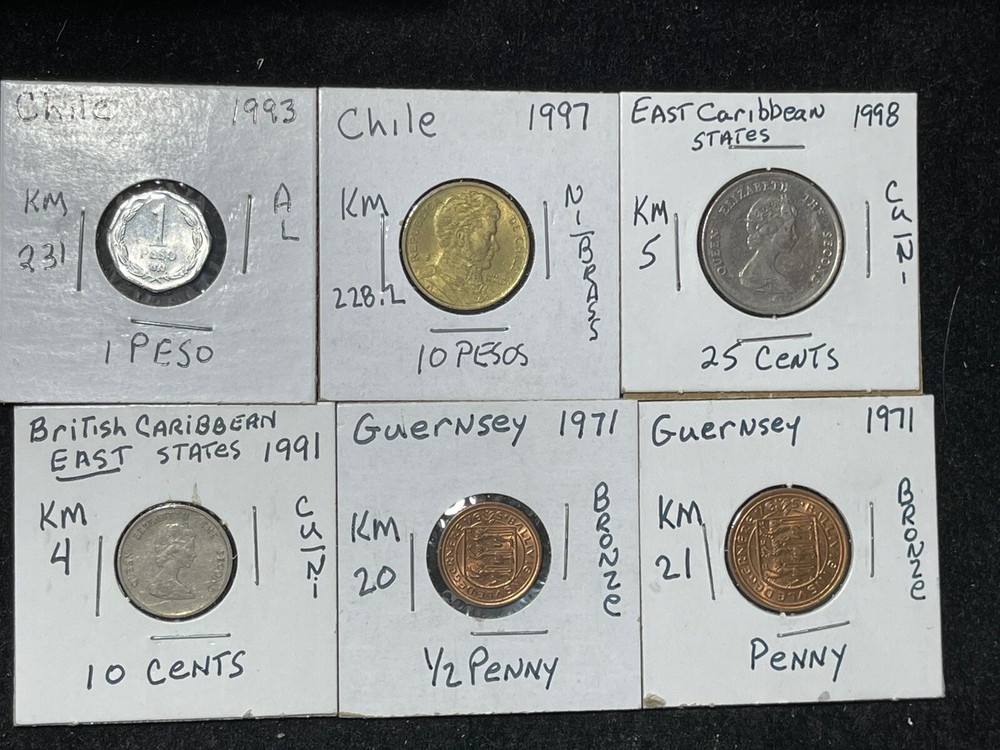 Assorted Chile & More Countries 6 Coins Lot