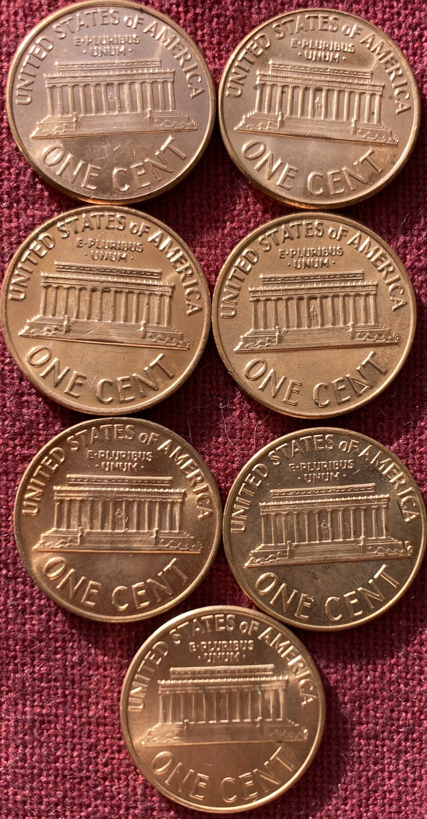 1968S 1969S 1970S 1971S 1972S 1973S 1974S 7 LINCOLN MEMORIAL CENTS UNCIRCULATED