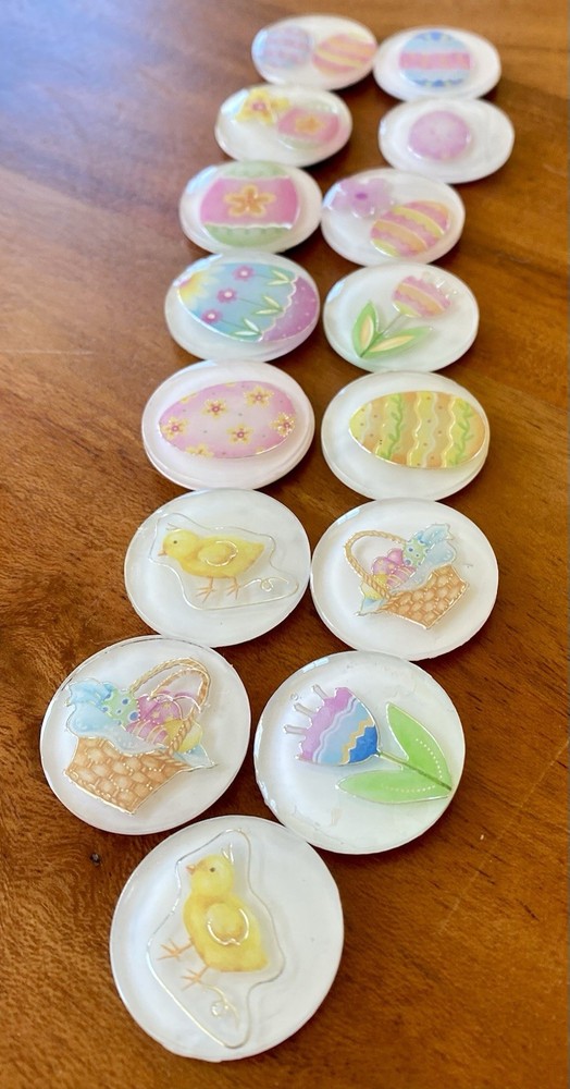 15pc 1” Handmade Fridge Magnet Set ~ EASTER ~ EGGS ~ BASKET ~ Flowers ~ SPRING