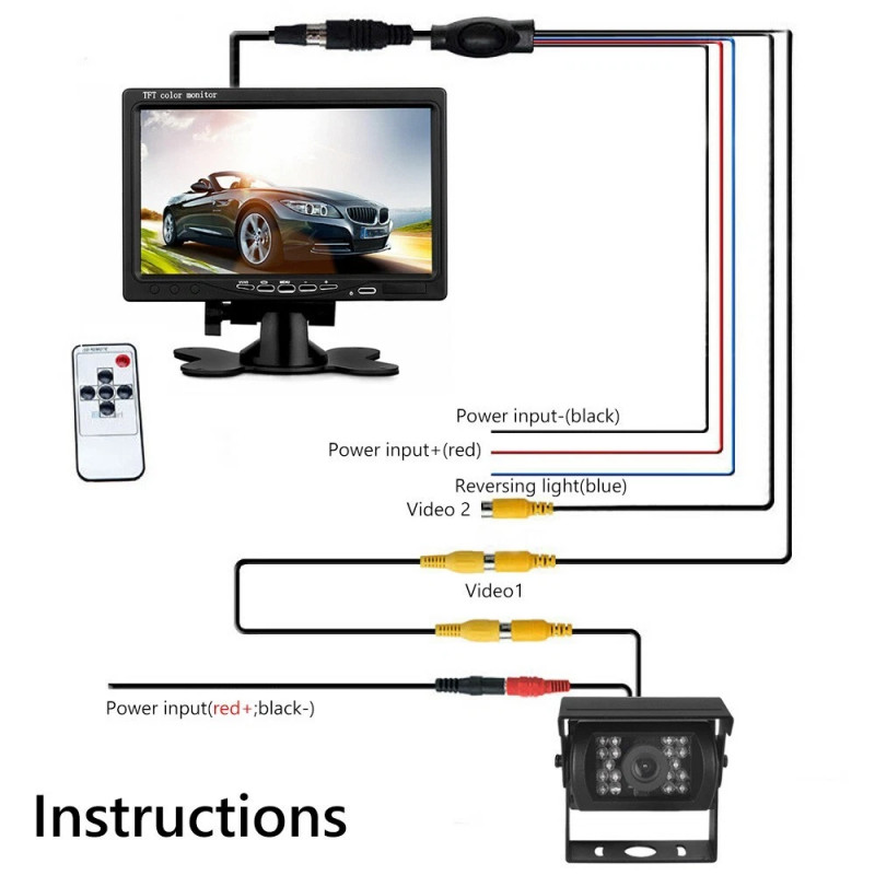 4PIN Reversing Camera 7" 2-Way Display for Trucks RVs