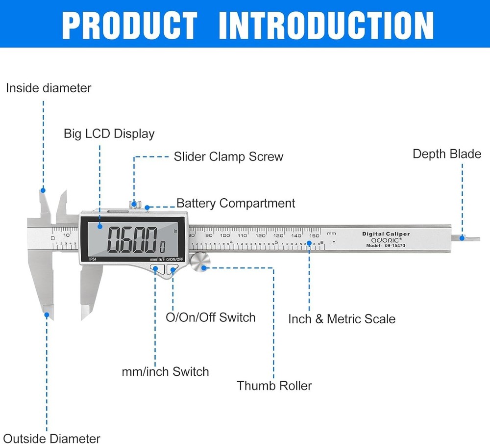 Multi-Mode 0-6'' Digital Caliper - Precision Measuring Tool for DIY Projects