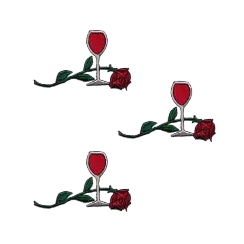 Red Wine Glass with Rose (3-Pack) Iron On Patch