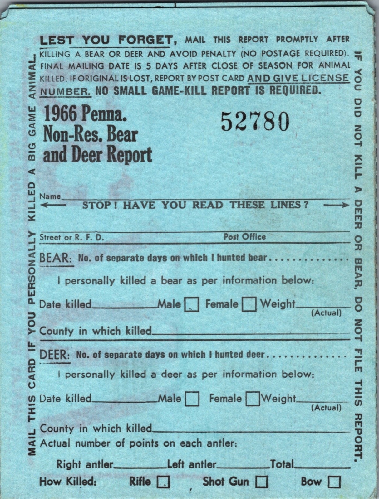 Hunting License Turkey Tag, Big Game tag 1965 Pennsylvania