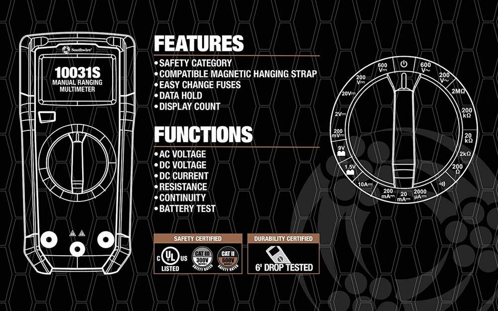 3 Piece Electrical Test Kit Digital Manual Ranging Multimeter LED Indicator