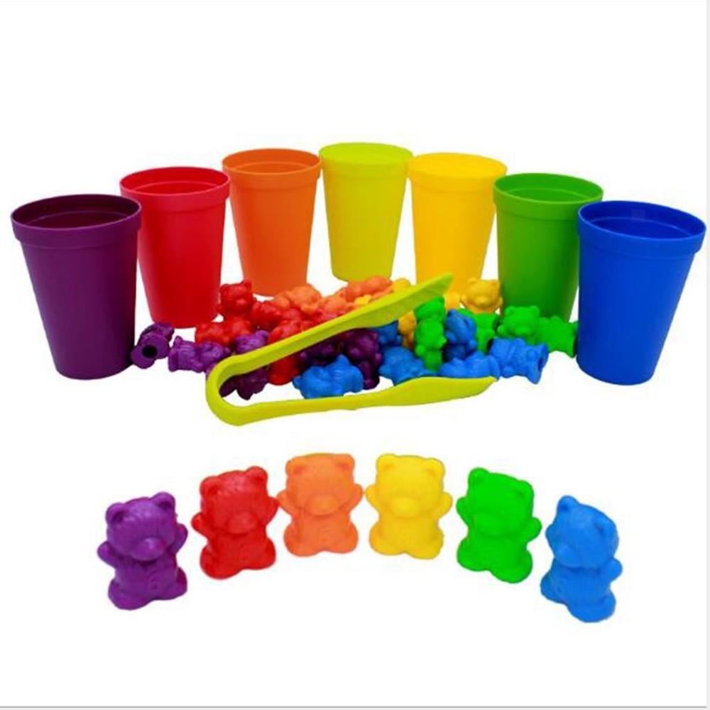 90Pcs  Counting Sorting   Playset Sort Game Rainbow Cups Gifts