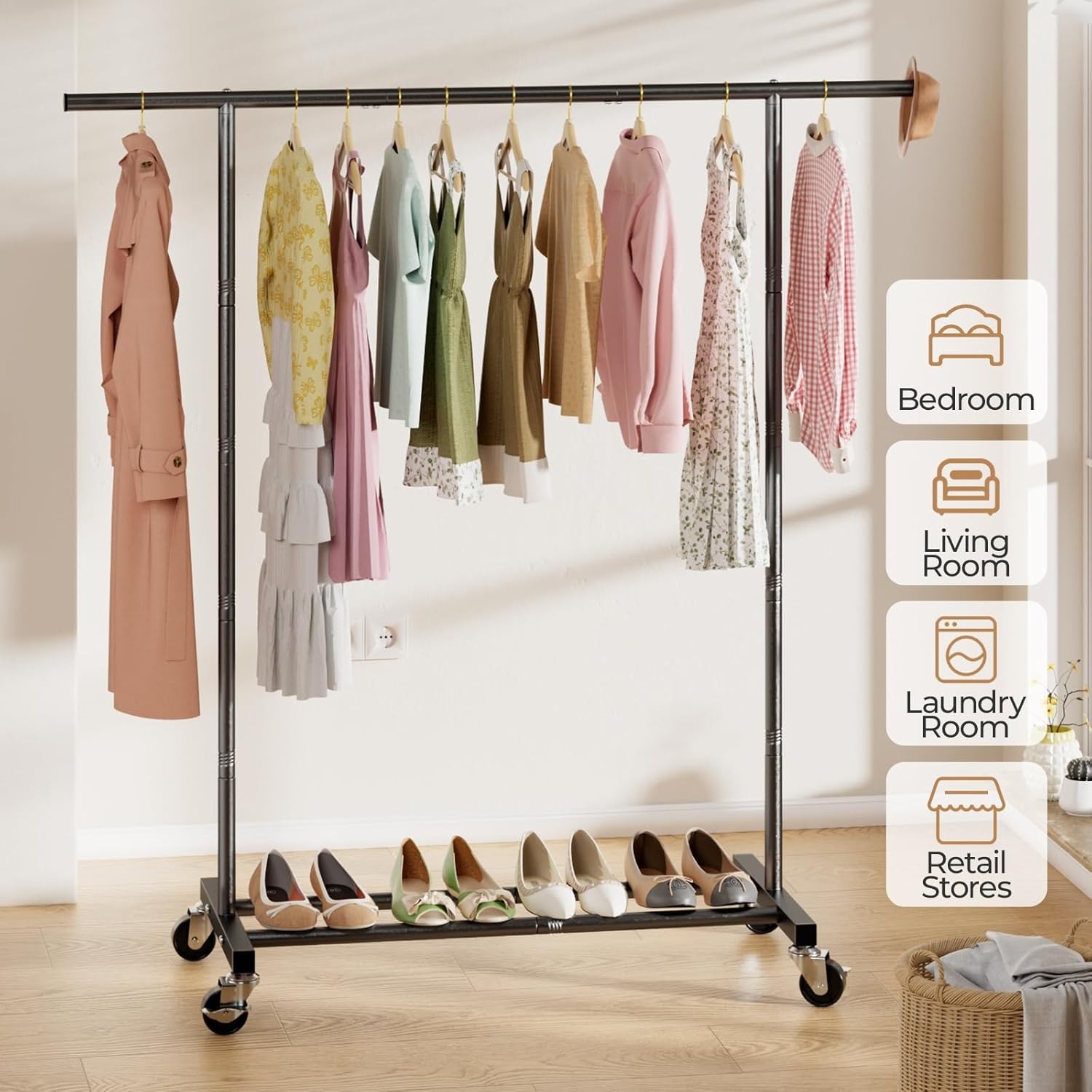 Clothes Rack for Hanging Clothes, Clothing Rack with Wheels, for Laundry, Room-