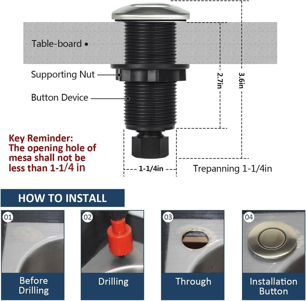 Garbage Disposal Air Switch Button in Brushed Nickel