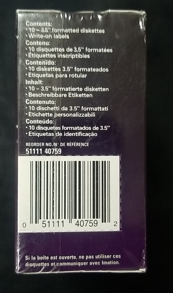 Imation 2HD 3.5 Diskettes. Mac Formatted. 10 Diskettes. New and Sealed