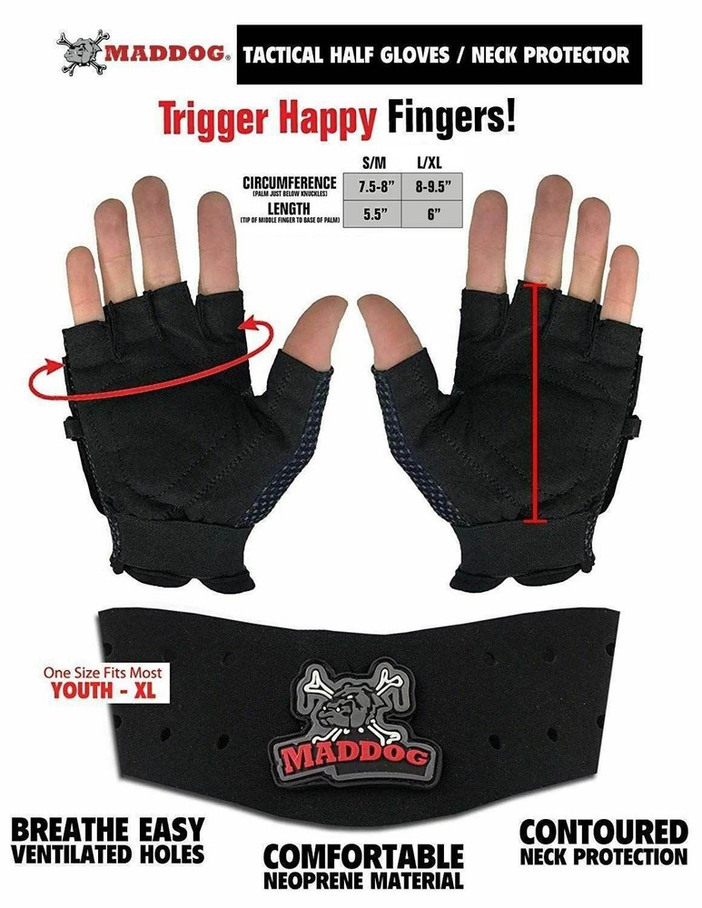 Maddog Paintball Protective Gear - Gloves & Neck Protector