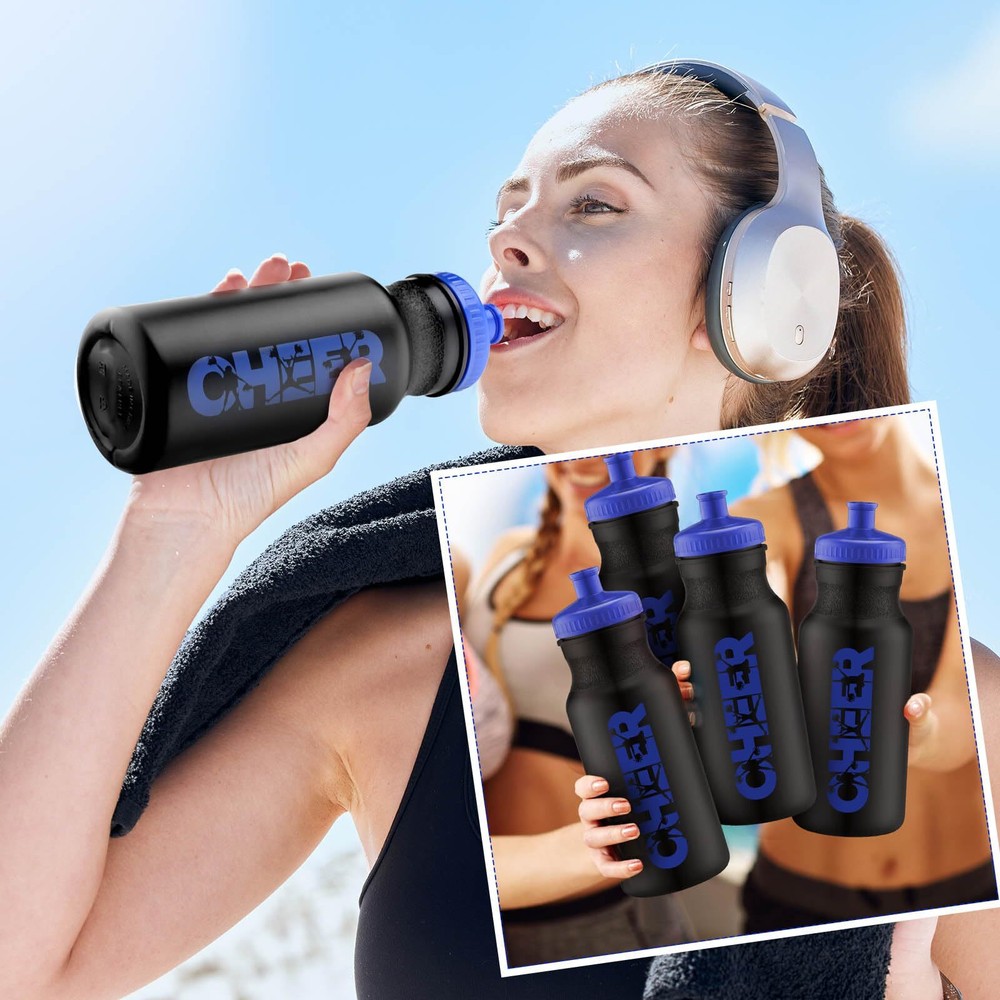 Cheerleading Water Bottles 20oz Reusable Plastic Squeeze with Pull Top 12 Pack