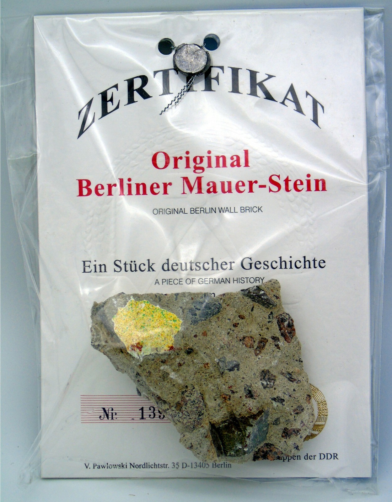 Large Authentic Piece of the BERLIN WALL with Certificate of Authenticity