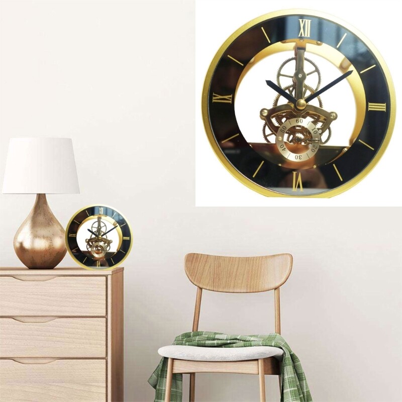 Round Decorative Clock Metal Perspective Movement Wall Clock Accessory Clocks