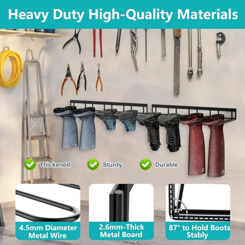 Wall Mounted Boot Rack Space Saving Heavy Duty Quick Drying Rust Proof Storage