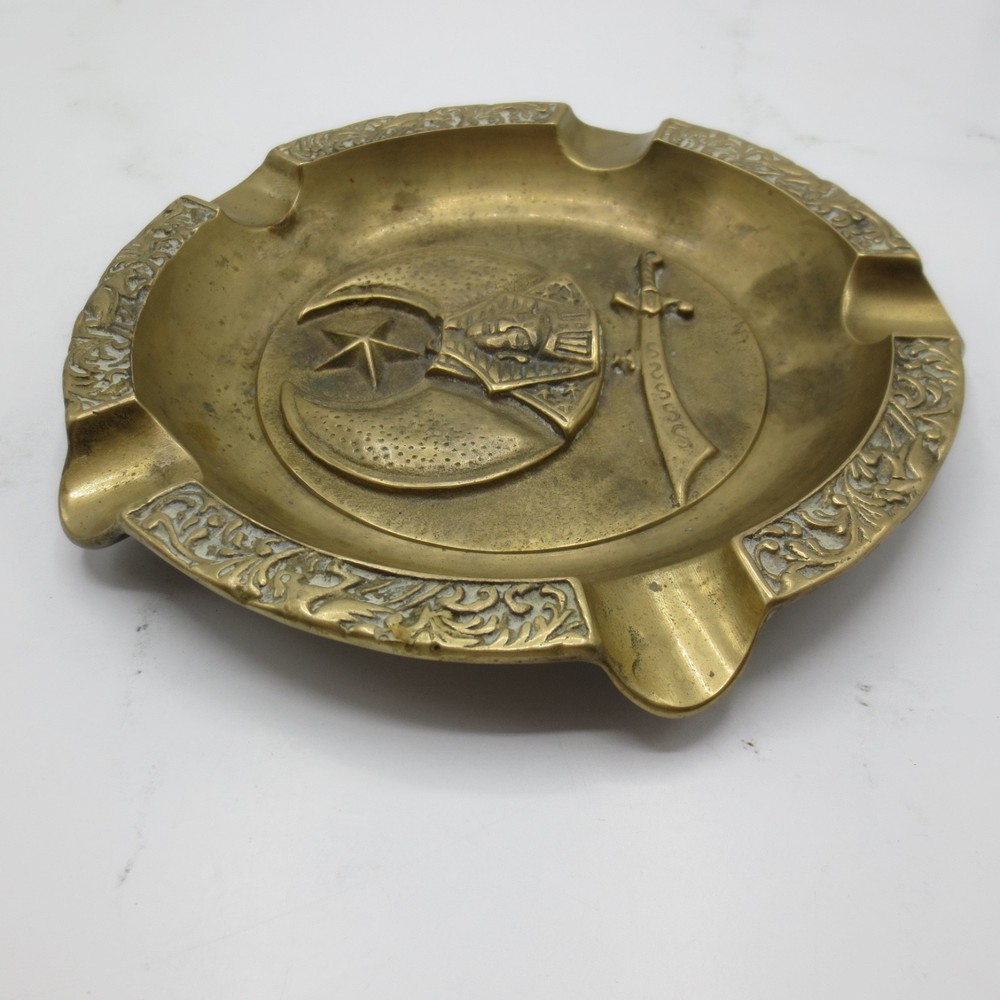 Vintage Shriners Masonic Heavy Solid Brass Ashtray 7.5"