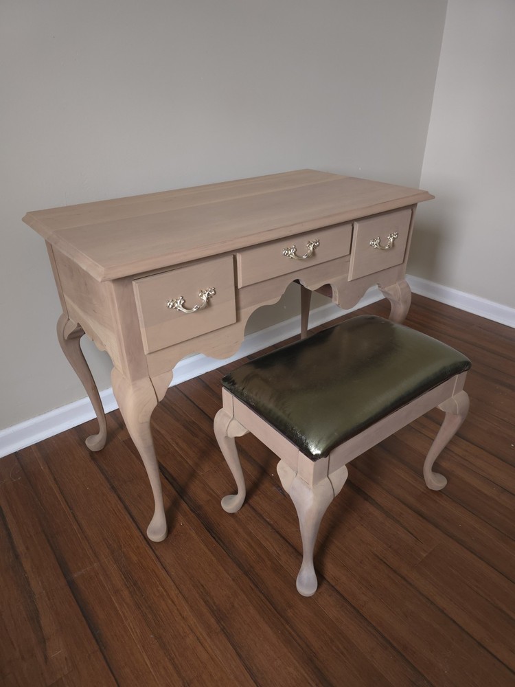 Glam Neoclassical Solid Cherry Wood Desk with Stool | Louis Philippe Inspired