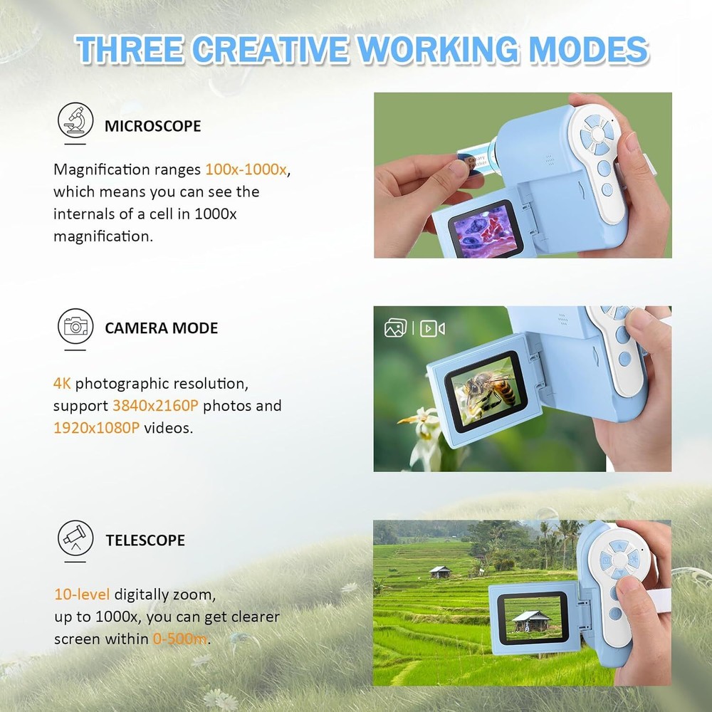 Microscope for Kids - 1000x Handheld Microscope with LED Lights 2'' LCD Screen