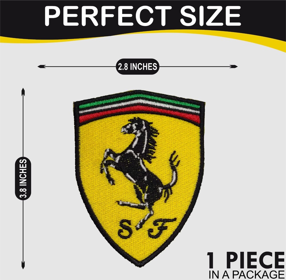 Ferrari Logo Crest Iron On Patch - Sew Patch Crest Embroidered Patch 3.8"x2.8"