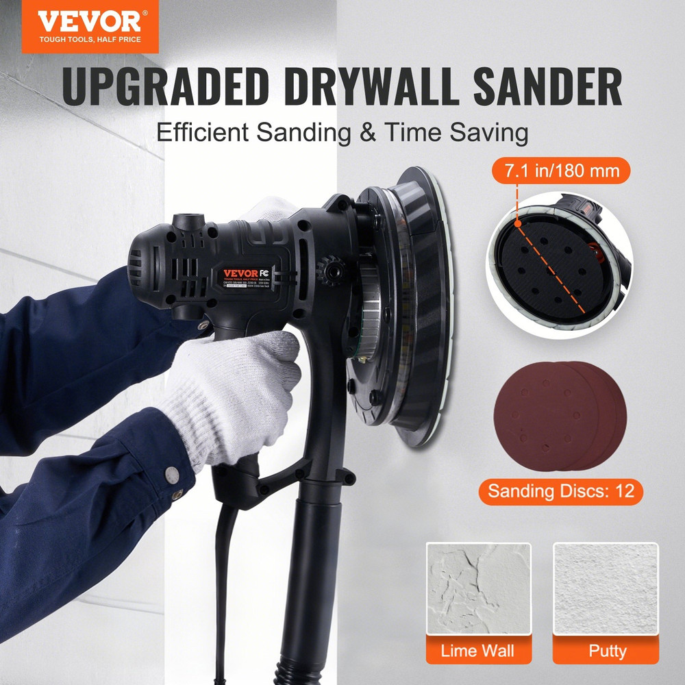 Drywall Sander 800W Electric Wall Sander w/ Vacuum LED Variable Speed