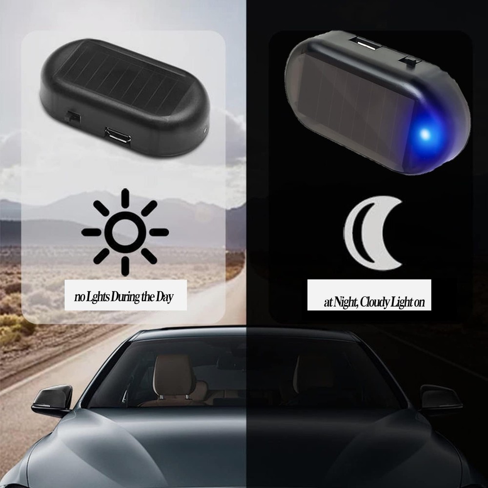 Powstro Solar Car Alarm LED Light, 2Pack Power Simulated black
