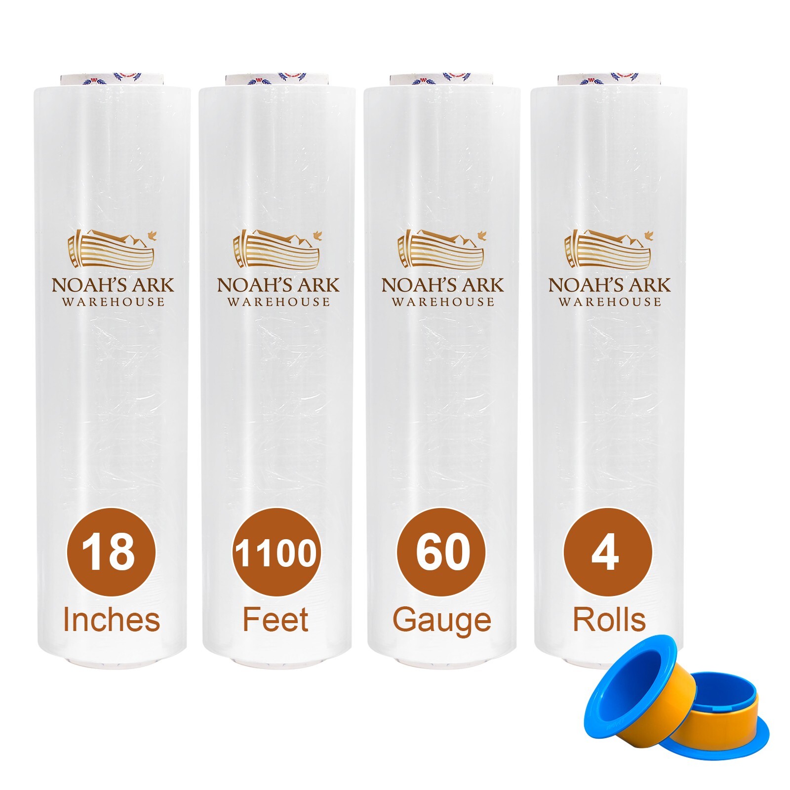 18" x 1100 FT 60 Gauge 4 Rolls Pallet Wrap Stretch Film Hand Shrink Wrap Clear