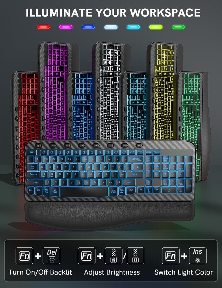 Ergonomic Wireless Keyboard and Mouse Combo - Wave Keyboard with Soft Leather...