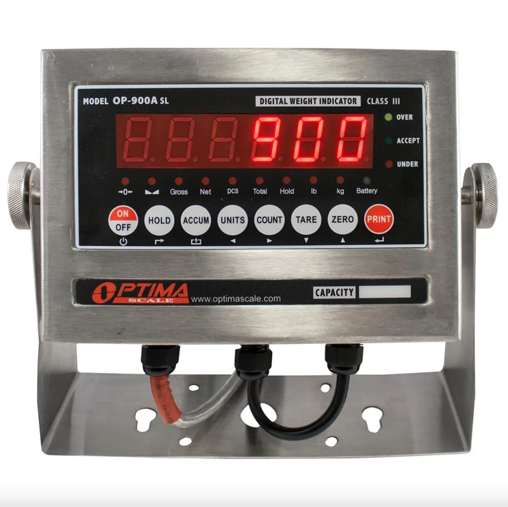 OPTIMA SCALE OP-900A-12 LED INDICATOR WITH INTERNAL BATTERY, Stainless NTEP