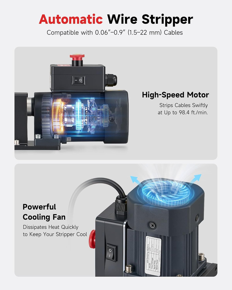 Automatic Wire Stripper Machine, Wire Stripper Electrical for 0.06"-0.9" (1.5-22