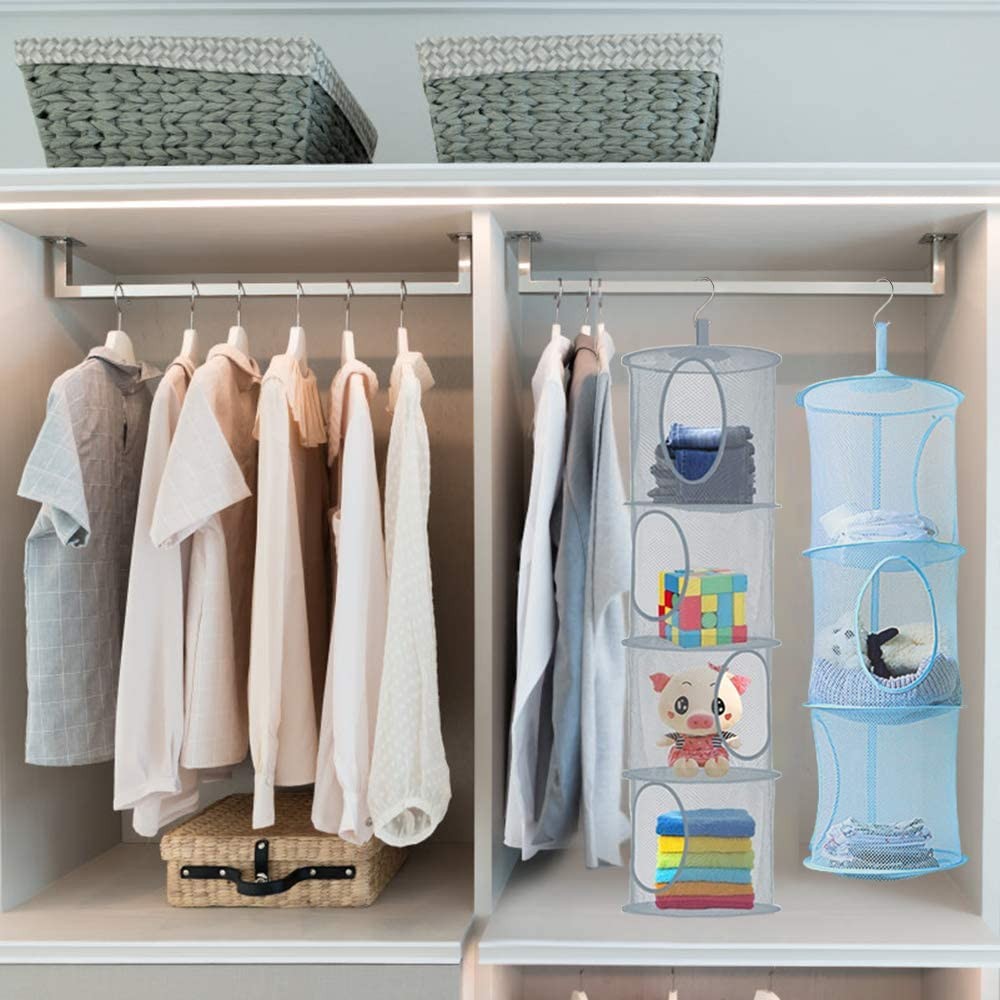 2pcs Hanging Mesh Storage Organizer Bag Foldable Space Saving Organizer with ...