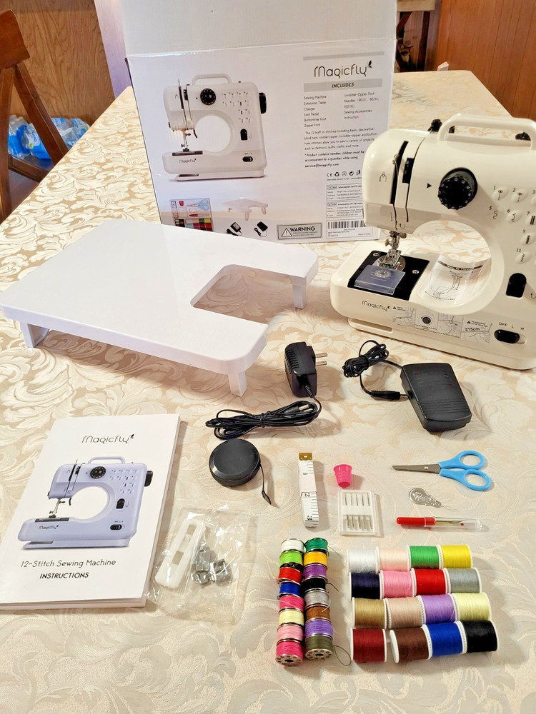 Magicfly 12 Stitch Reverse Sewing Machine Battery & Plug in, with Accessories