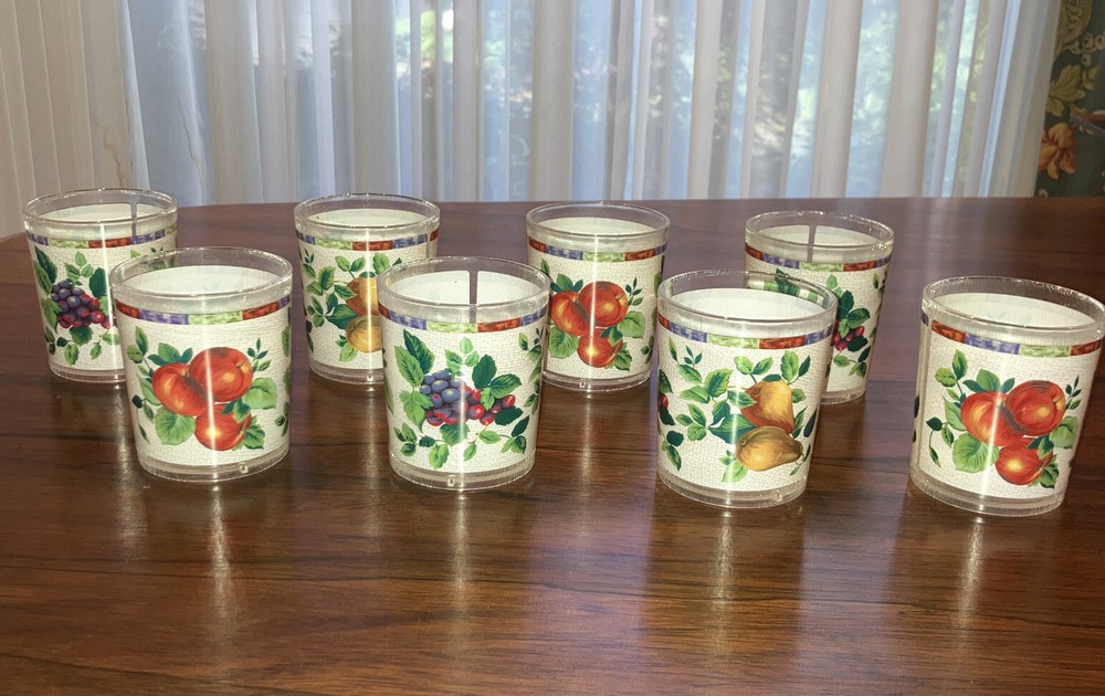 Evolution Sakura Excell - Fruit and Leaf 12oz Plastic Cups Vintage Rare Qty 8