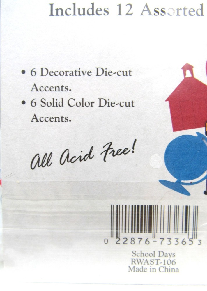 School Days Scrapbook Die-Cuts – 12 Assorted Accents (Decorative & Solid) New