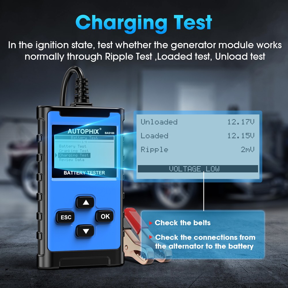 AUTOPHIX BAS100 Car Battery Tester 24V 12V Load Tester Charging System Analyzer