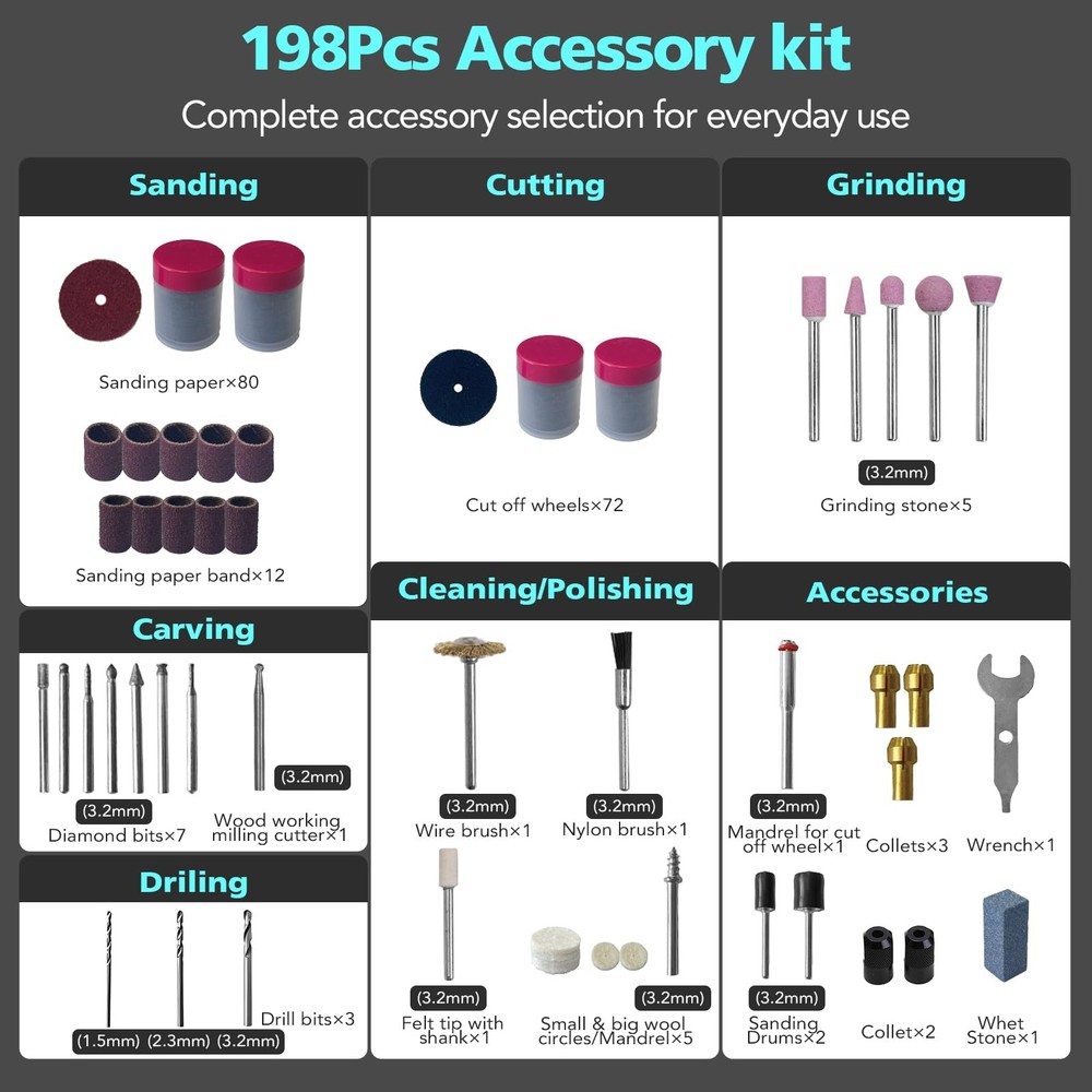 XSSIVE 160W Rotary Tool Kit with 195pcs Accessories, Variable Speed, Corded E...