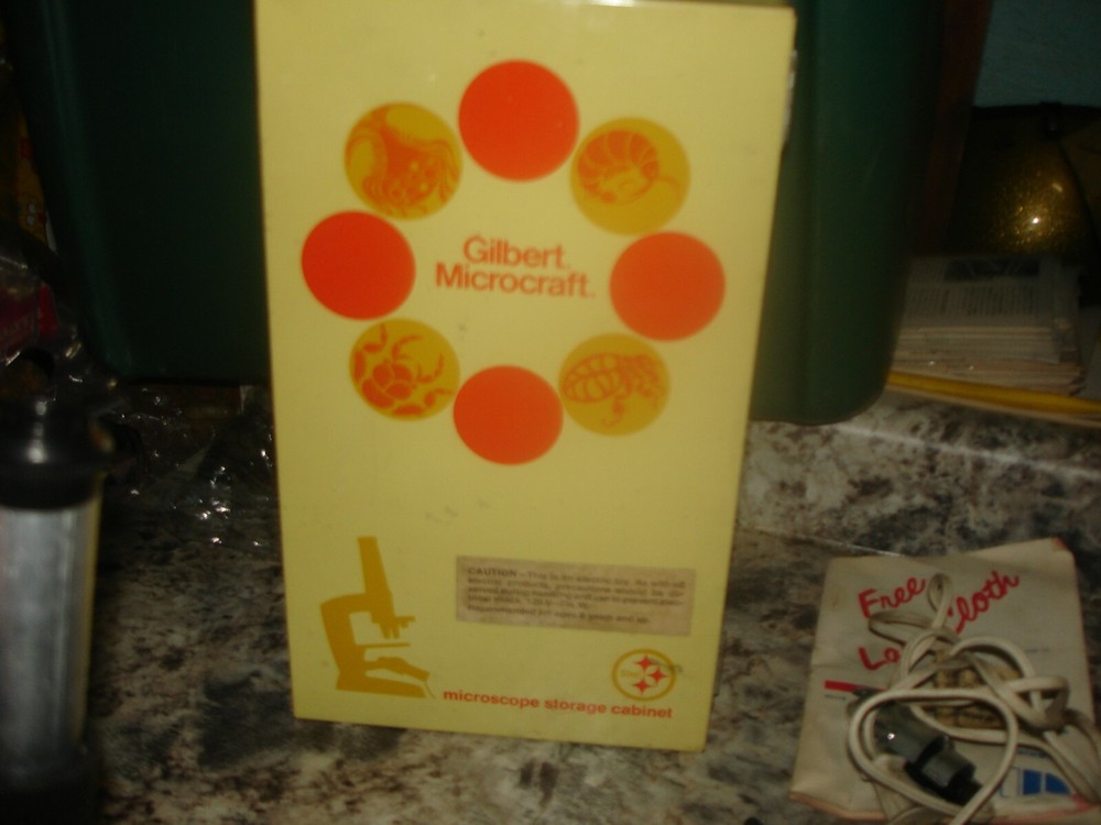 Vintage Gilbert Microcraft Microscope and Storage Cabinet and Slides Cool