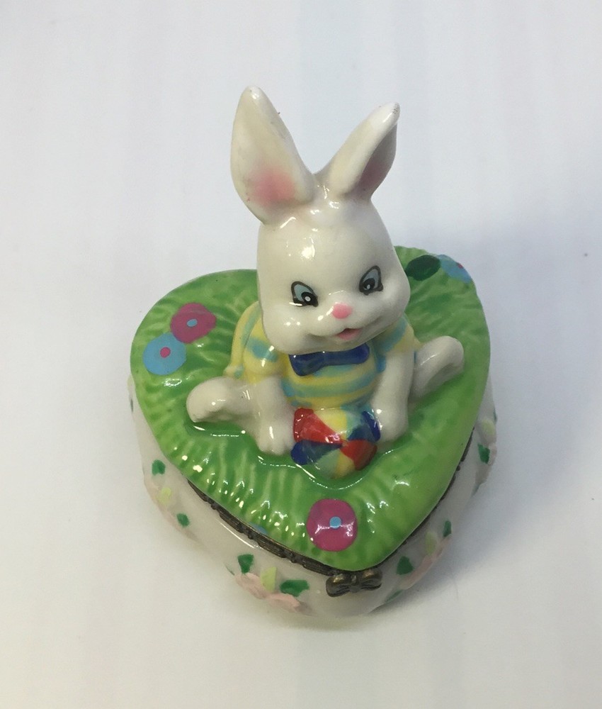 Easter Heart Shaped Bunny Trinket Box